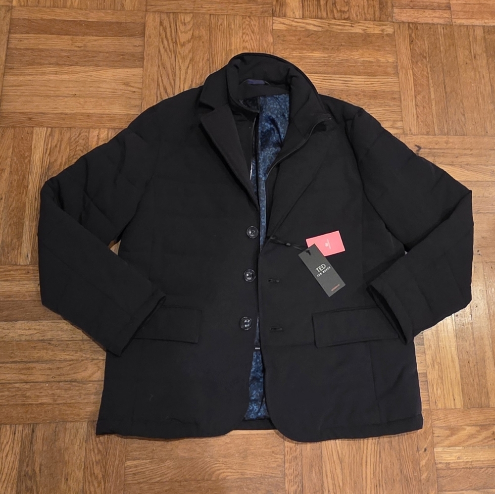 Ted Baker Black Quilted Jacket Water Resistant Men's Moder Fit Large